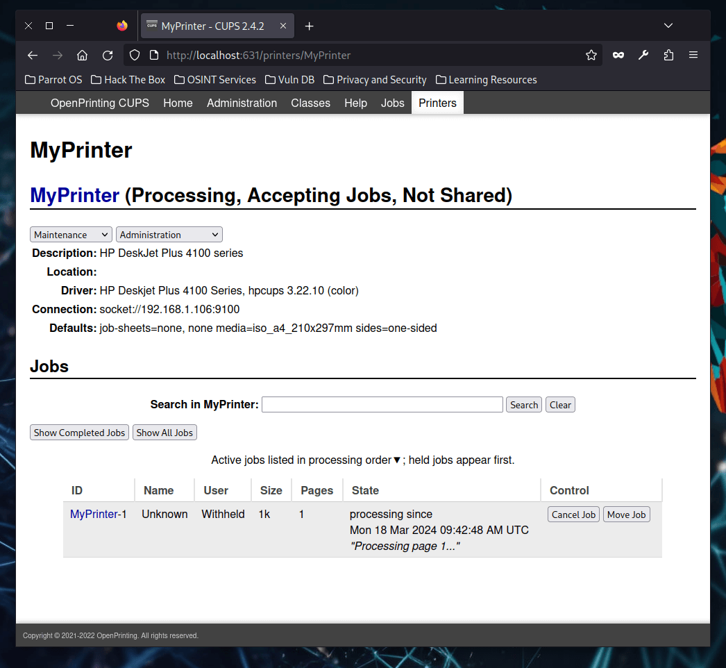 Verify printer installation